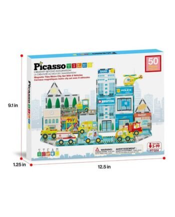 Picasso Tiles 50pcs Metro City Set with 8 Vehicles